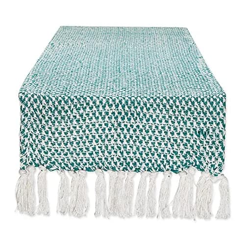 DII Woven Basics Collection 100% Cotton Knit Table Runner 183 cm (72") with Fringe | Teal thumbnail 1
