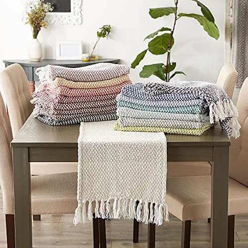 DII Woven Basics Collection 100% Cotton Knit Table Runner 183 cm (72") with Fringe | Teal thumbnail 6