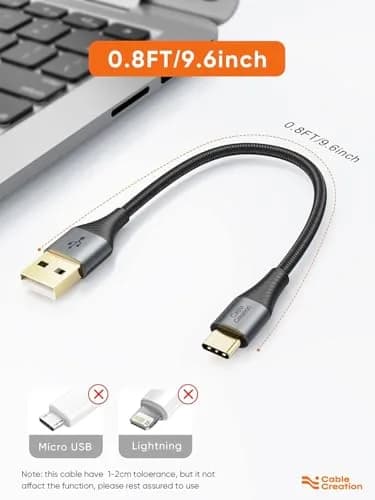 CableCreation Short USB A to USB C Cable 0.8ft (0.2m) | Braided Charger Cord for Fast Charging & Data Sync thumbnail 2