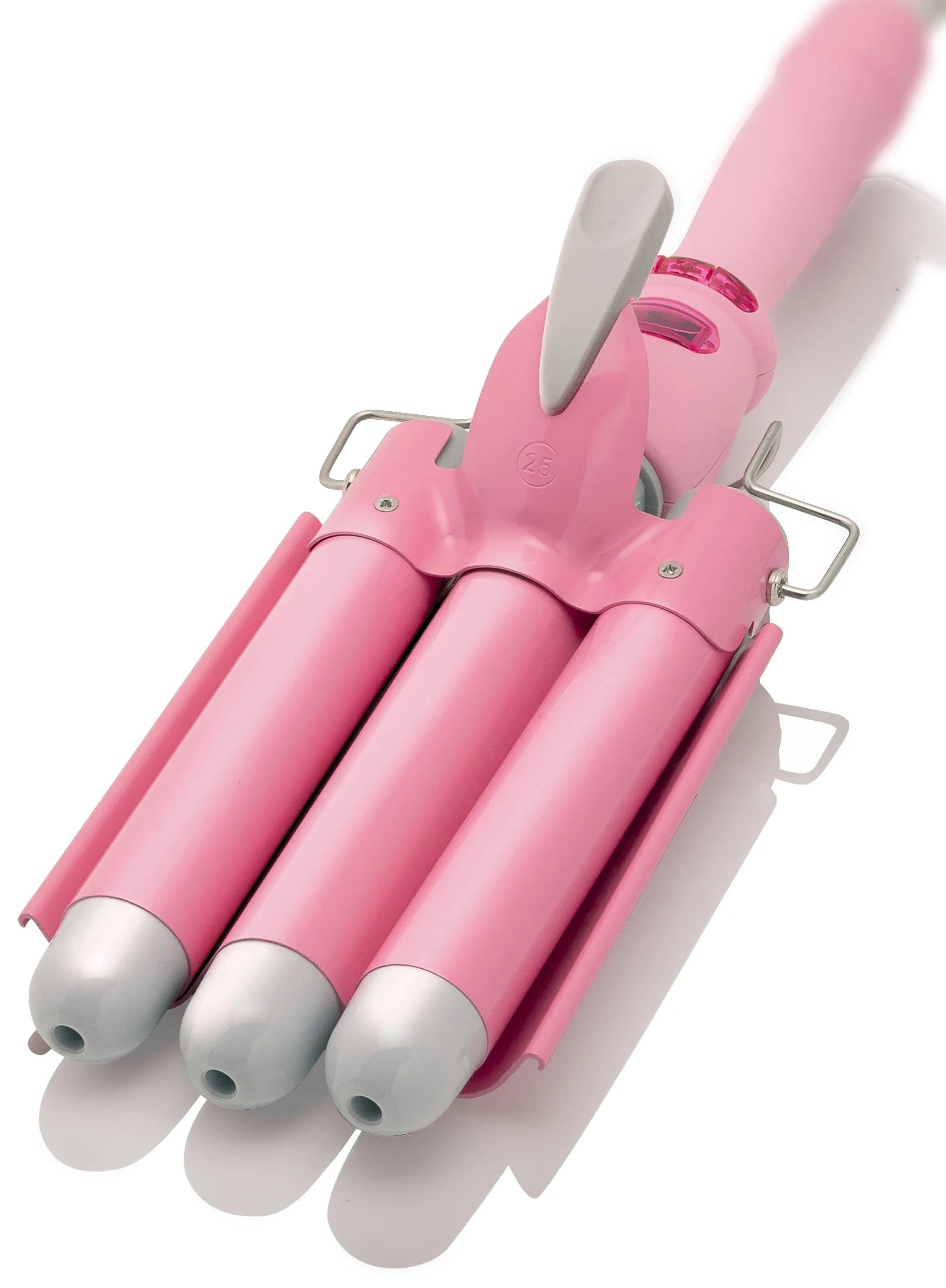 Alure Three Barrel Curling Iron Wand, 1 Inch Ceramic Tourmaline Hair Waver | Fast Heating, Versatile Styling — White/Pink