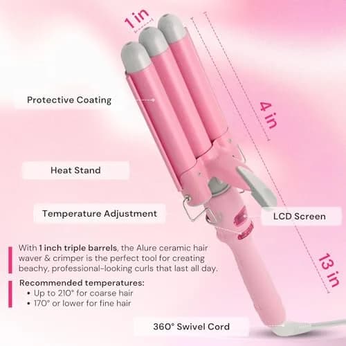 Alure Three Barrel Curling Iron Wand, 1 Inch Ceramic Tourmaline Hair Waver | Rapid Heat Up, All Hair Types, Travel Dual Voltage thumbnail 6