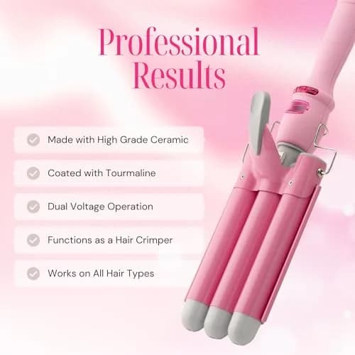 Alure Three Barrel Curling Iron Wand, 1 Inch Ceramic Tourmaline Hair Waver | Rapid Heat Up, All Hair Types, Travel Dual Voltage thumbnail 3