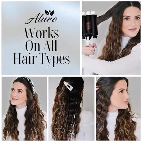 Alure Three Barrel Curling Iron Wand, 1 Inch Ceramic Tourmaline Hair Waver | Rapid Heat Up, Precise Control, Dual Voltage thumbnail 2