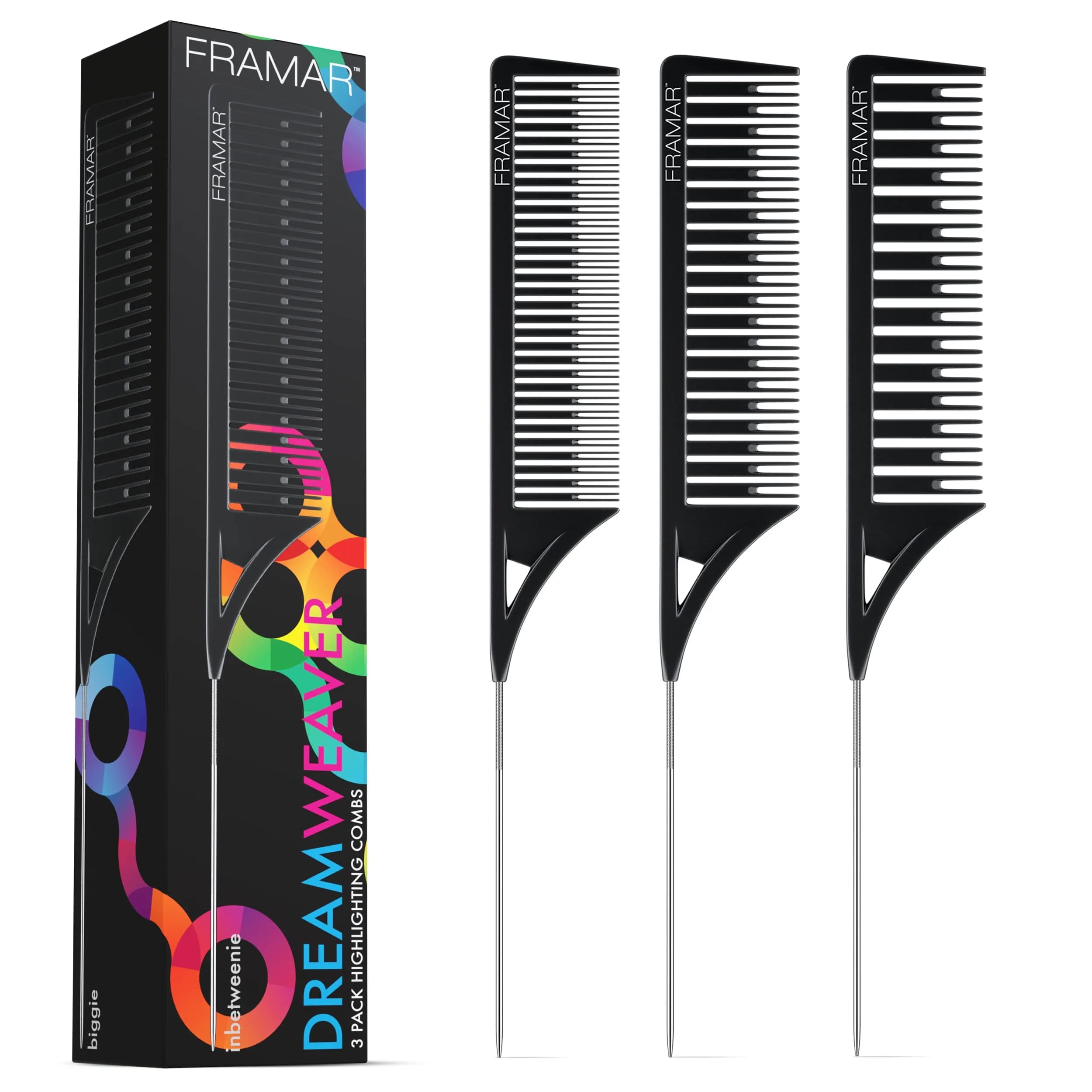 FRAMAR Dreamweaver Highlight Comb Set, Hair Dye Comb – 3 Pack Pastel | Lightweight, Static Free & Durable — Black