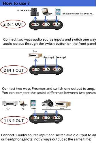 TENEALAY 2-Way RCA Stereo Audio Switch Input Signal Source Switcher Selector Splitter Box (2 in 1 Out / 1 in 2 Out) | Supports Volume Control & Mute thumbnail 4