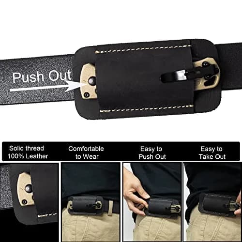 Topstache Handmade Leather Knife Sheath for Belt, Horizontal Carry EDC Pocket Organizer for Men, Size S, Black | Fits 2" Belts thumbnail 4