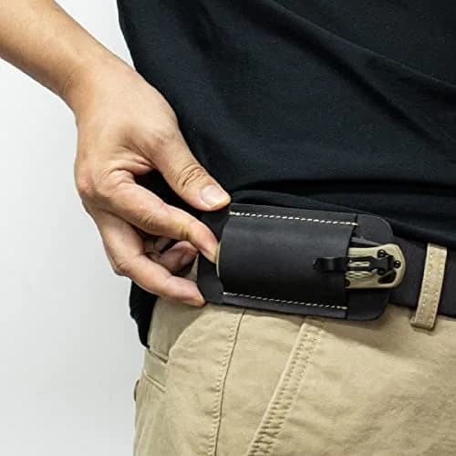Topstache Handmade Leather Knife Sheath for Belt, Horizontal Carry EDC Pocket Organizer for Men, Size S, Black | Fits 2" Belts thumbnail 2