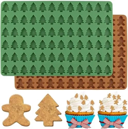 AnyDesign Christmas Silicone Molds 2Pcs | Xmas Tree & Gingerbread Candy & Cake Decor thumbnail 1