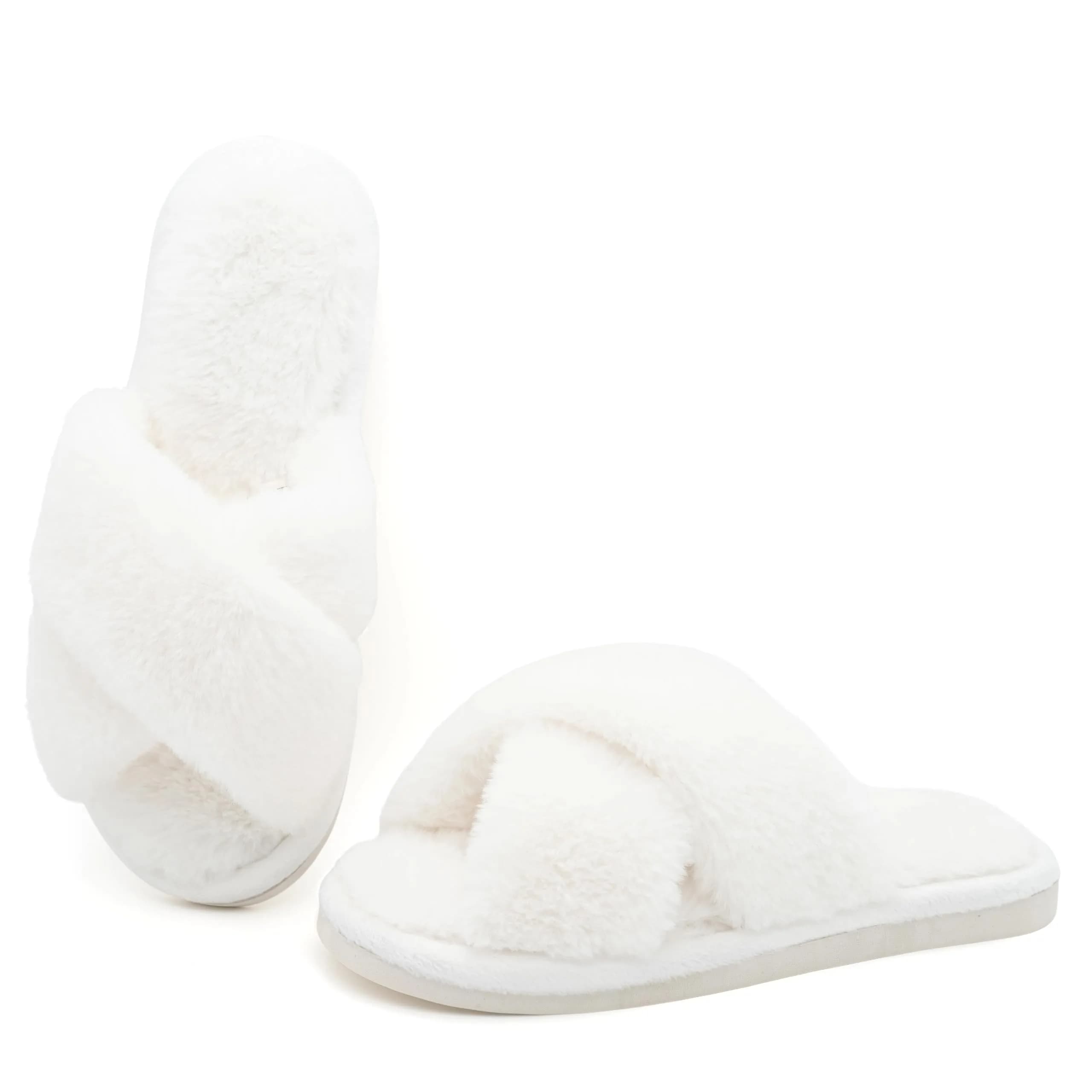 Crazy Lady Fuzzy Fluffy Fur Slippers Open Toe Memory Foam Support Indoor Outdoor White 38 | Cozy All-Season House Footwear - main product image