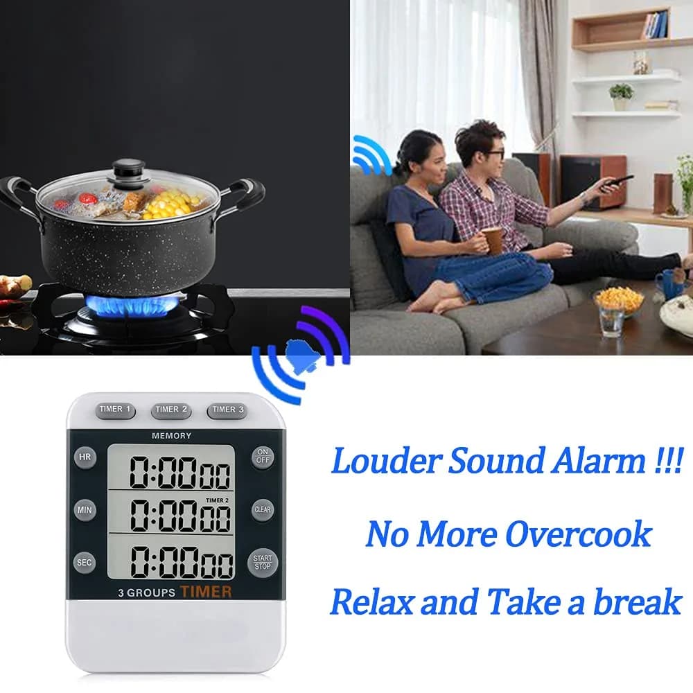 MOSTRUST Digital Dual Kitchen Timer, 3 Channels, Count Up/Down, Large Display, Magnet & Stand, AAA Batteries Included - view 6