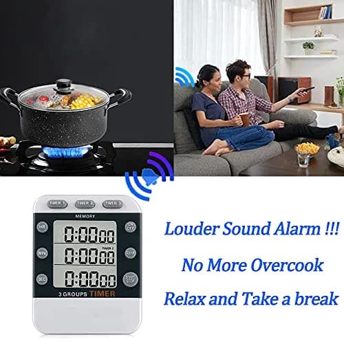 MOSTRUST Digital Dual Kitchen Timer, 3 Channels, Count Up/Down, Large Display, Magnet & Stand, AAA Batteries Included thumbnail 6