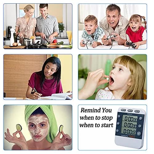 MOSTRUST Digital Dual Kitchen Timer, 3 Channels, Count Up/Down, Large Display, Magnet & Stand, AAA Batteries Included thumbnail 7