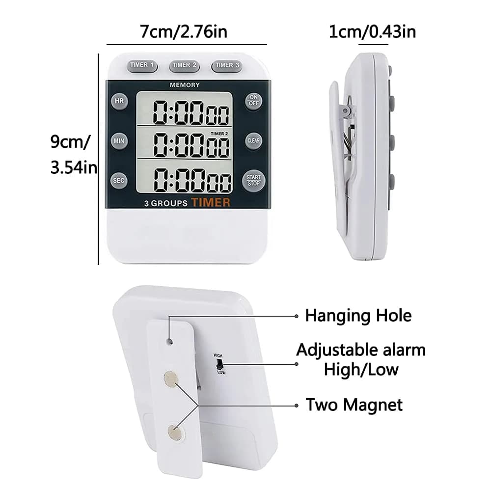 MOSTRUST Digital Dual Kitchen Timer, 3 Channels, Count Up/Down, Large Display, Magnet & Stand, AAA Batteries Included - view 2