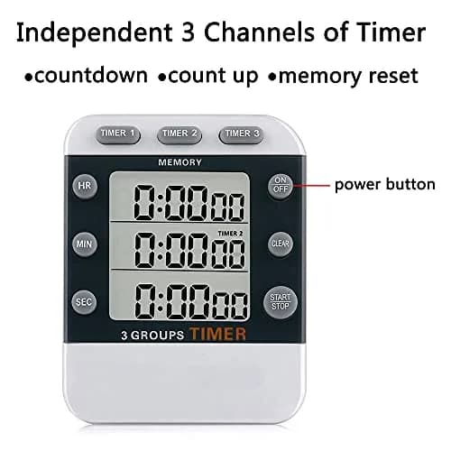MOSTRUST Digital Dual Kitchen Timer, 3 Channels, Count Up/Down, Large Display, Magnet & Stand, AAA Batteries Included thumbnail 3
