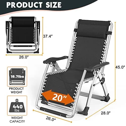 MOPHOTO Zero Gravity Chair, Outdoor Padded Lounge Chair with Side Table, Supports up to 200kg (440lbs) thumbnail 6