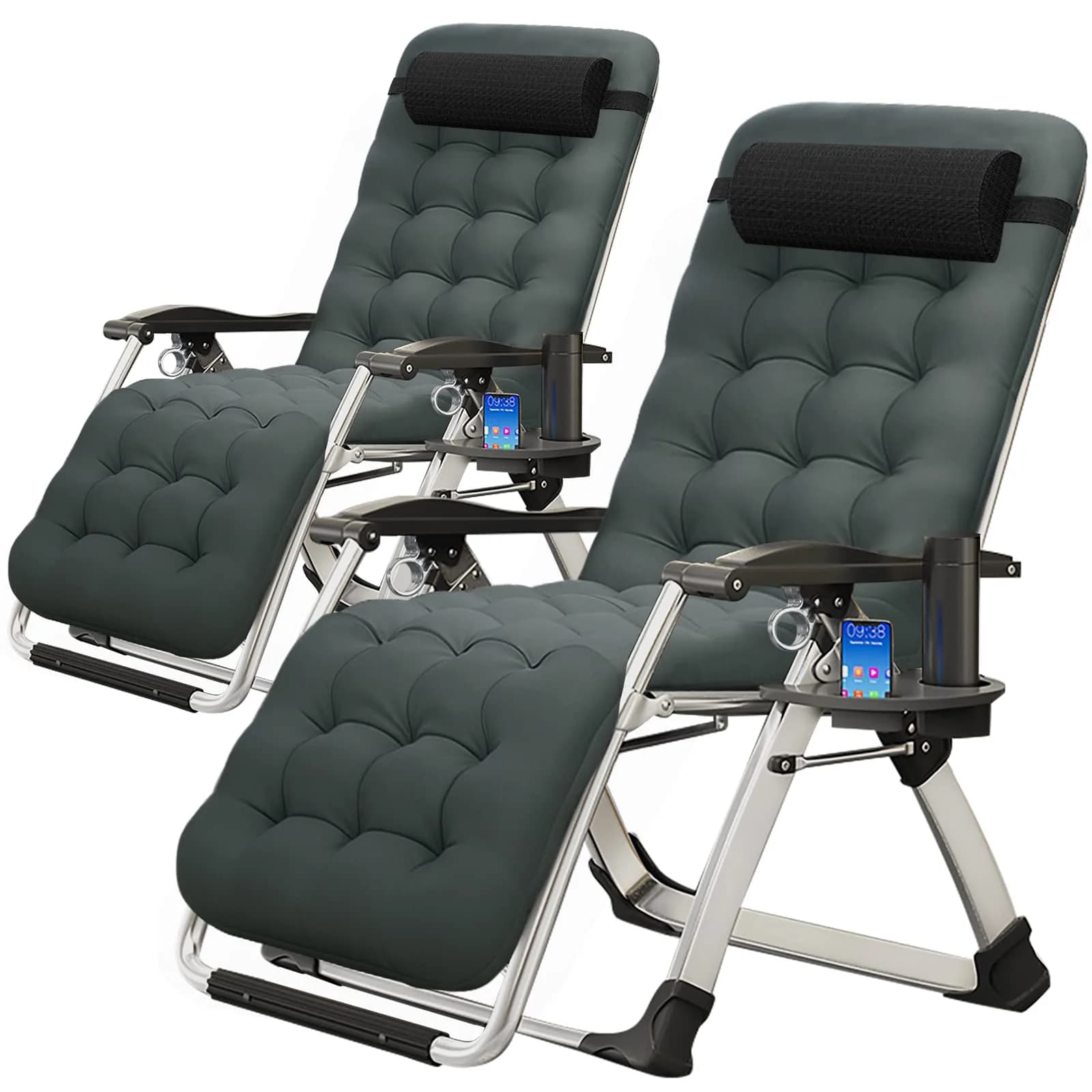 MOPHOTO Zero Gravity Chair, Outdoor Padded Lounge Chair with Side Table, Supports up to 200kg (440lbs) | Ergonomic & Durable — Smoky Deep Gray / Dual Zero Gravity Chair
