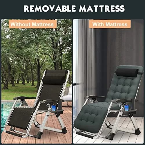 MOPHOTO Zero Gravity Chair, Outdoor Padded Lounge Chair with Side Table, Supports up to 200kg (440lbs) thumbnail 2