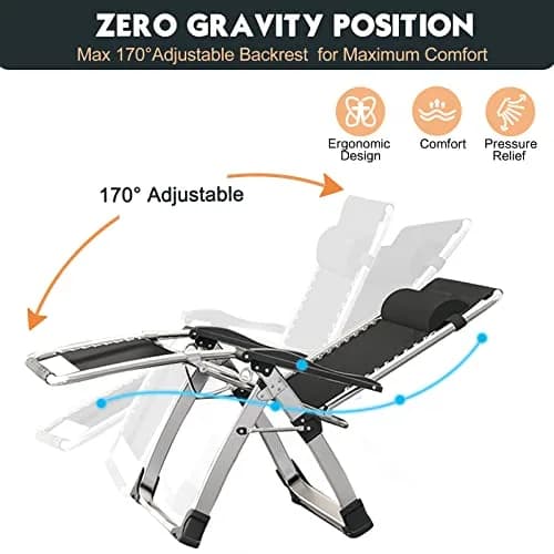 MOPHOTO Zero Gravity Chair, Outdoor Padded Lounge Chair with Side Table, Supports up to 200kg (440lbs) thumbnail 3