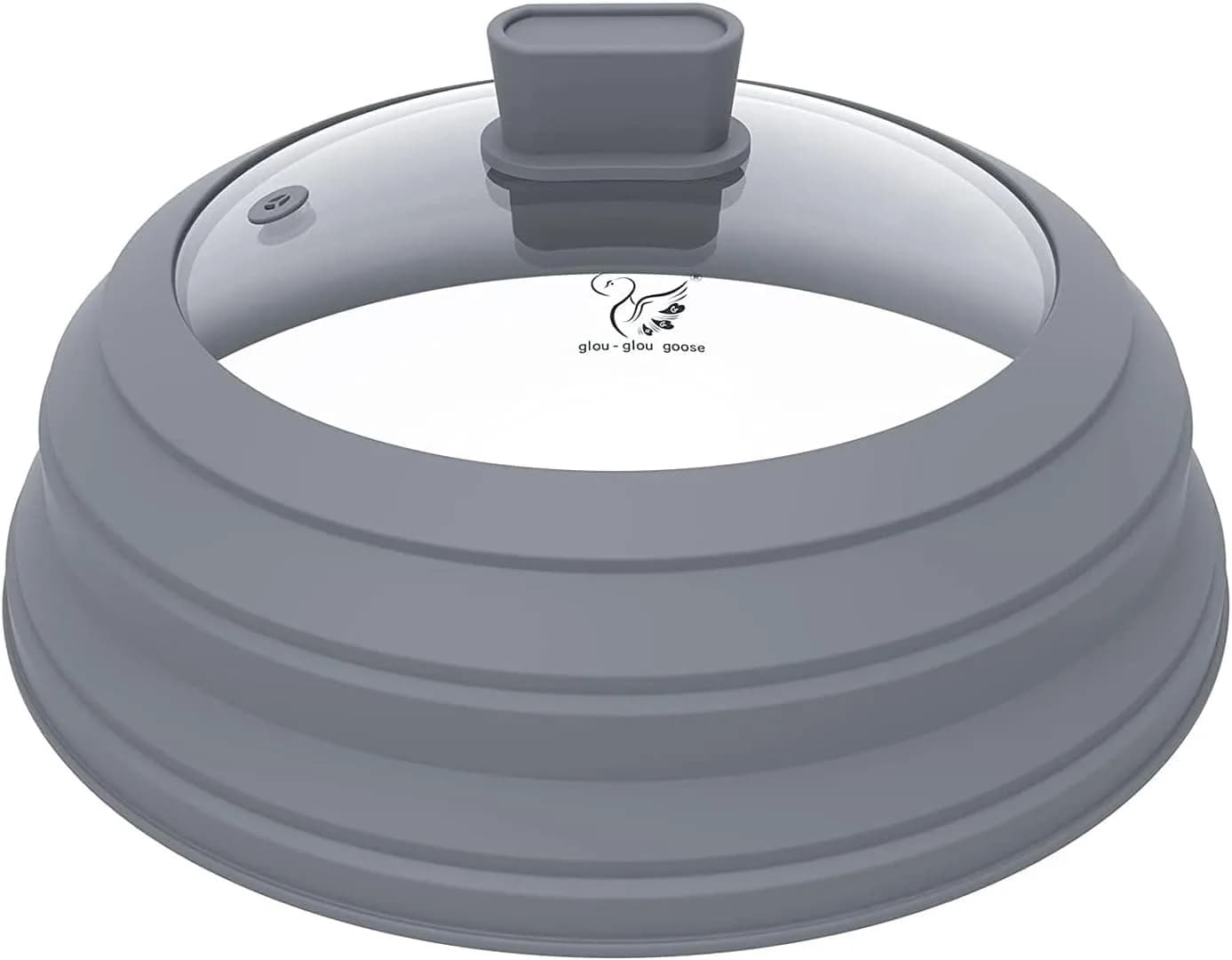 GLOU-GLOU GOOSE GGG Microwave Splatter Cover Glass Lid 10.8 inch | Collapsible Silicone, Tempered Glass, Anti-Scald Handle — Light Grey / 10.8 inch