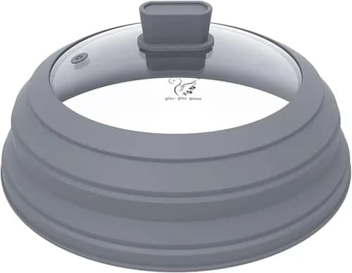GLOU-GLOU GOOSE GGG Microwave Splatter Cover Glass Lid 10.8 inch Light Grey | Collapsible Silicone, Tempered Glass thumbnail 1