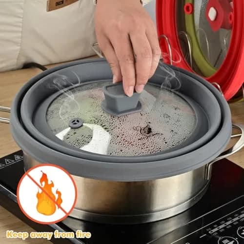 GLOU-GLOU GOOSE GGG Microwave Splatter Cover Glass Lid 10.8 inch Light Grey | Collapsible Silicone, Tempered Glass thumbnail 5