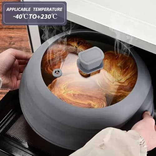 GLOU-GLOU GOOSE GGG Microwave Splatter Cover Glass Lid 10.8 inch Light Grey | Collapsible Silicone, Tempered Glass thumbnail 2