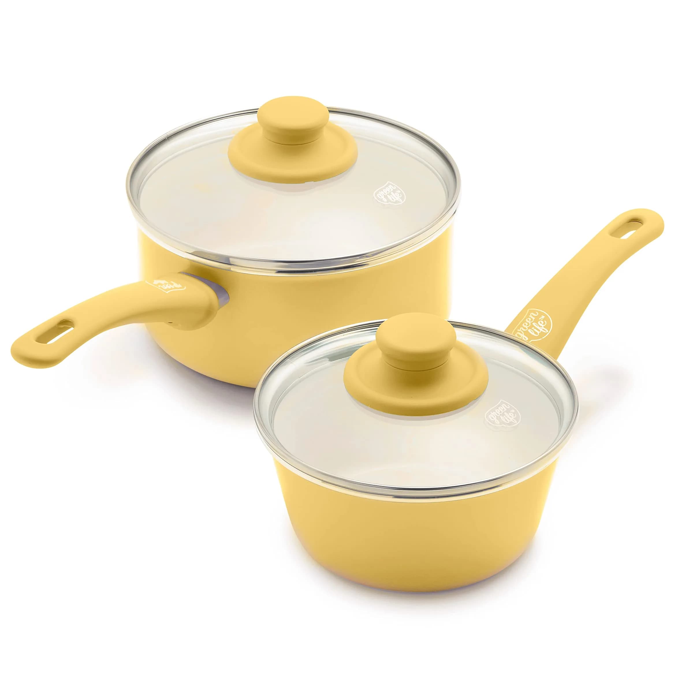 GreenLife Soft Grip 1QT & 2QT Saucepan Set | Healthy Ceramic Nonstick, Toxin-Free, Dishwasher Safe, Yellow - main product image