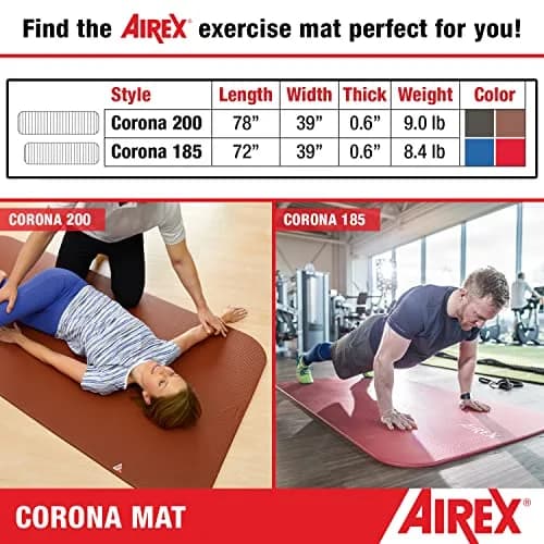 AIREX Corona 200 Premium Exercise Mat for Yoga, Physical Therapy, Rehabilitation, Balance & Stability Exercises, Pilates, Aerobics 78" x 39" | Soft, Durable Foam thumbnail 6
