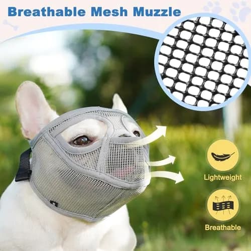 BARKLESS French Bulldog Muzzle, Full Panting Short Snout Mesh Muzzle Size S (Grey) thumbnail 7
