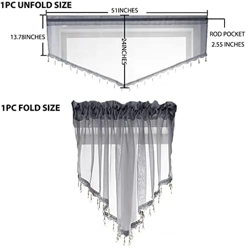 PearAge Beaded Sheer Valance Curtains for Living Room | Vintage Beaded Tassel Voile (51x24 Inches, Grey) thumbnail 4