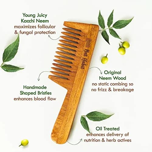 Nat Habit Back To Natural Neem Comb 18-20cm Brown | Handmade Neem Wooden Comb for Hair Growth & Stress Relief thumbnail 4