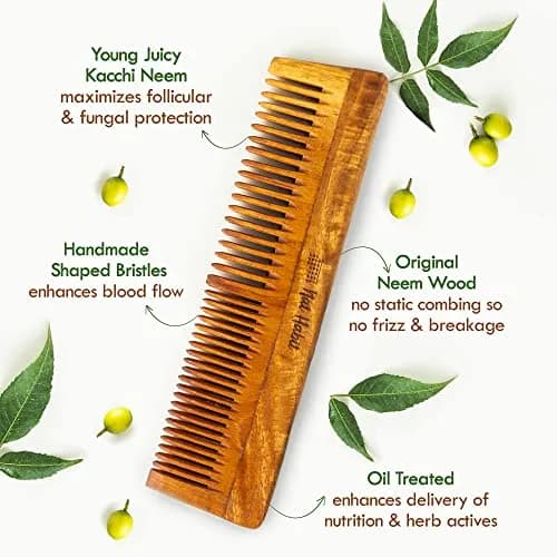 Nat Habit Back To Natural Neem Comb 18-20cm Brown | Handmade Neem Wooden Comb for Hair Growth & Stress Relief thumbnail 5