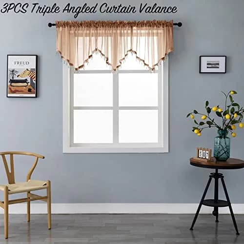 PearAge Beaded Sheer Valance Curtains 51x24 Inches | Vintage Bead Trim Tassel Voile Sheer Curtain for Bedroom & Living Room thumbnail 4
