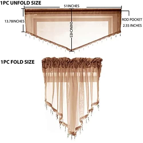 PearAge Beaded Sheer Valance Curtains 51x24 Inches | Vintage Bead Trim Tassel Voile Sheer Curtain for Bedroom & Living Room thumbnail 5