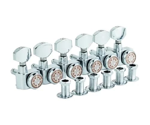 Guyker 6 In-line Guitar Locking Tuners 10mm Peg Holes Chrome | Precision 1:18 Gear Ratio thumbnail 1