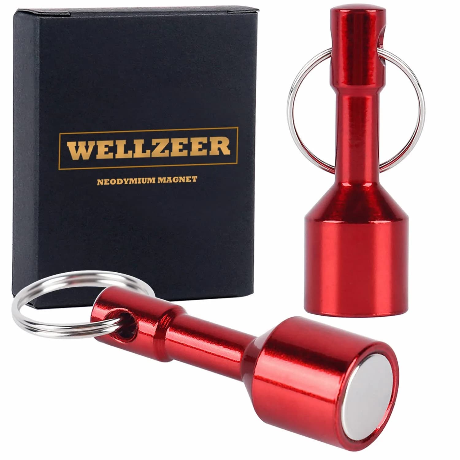 WELLZEER Keychain Magnet for Testing Brass, 12mm Round (2-Pack, Silver) | Strong Neodymium for Jewelry & Ferrous Metals — RED / D15mm- -RED