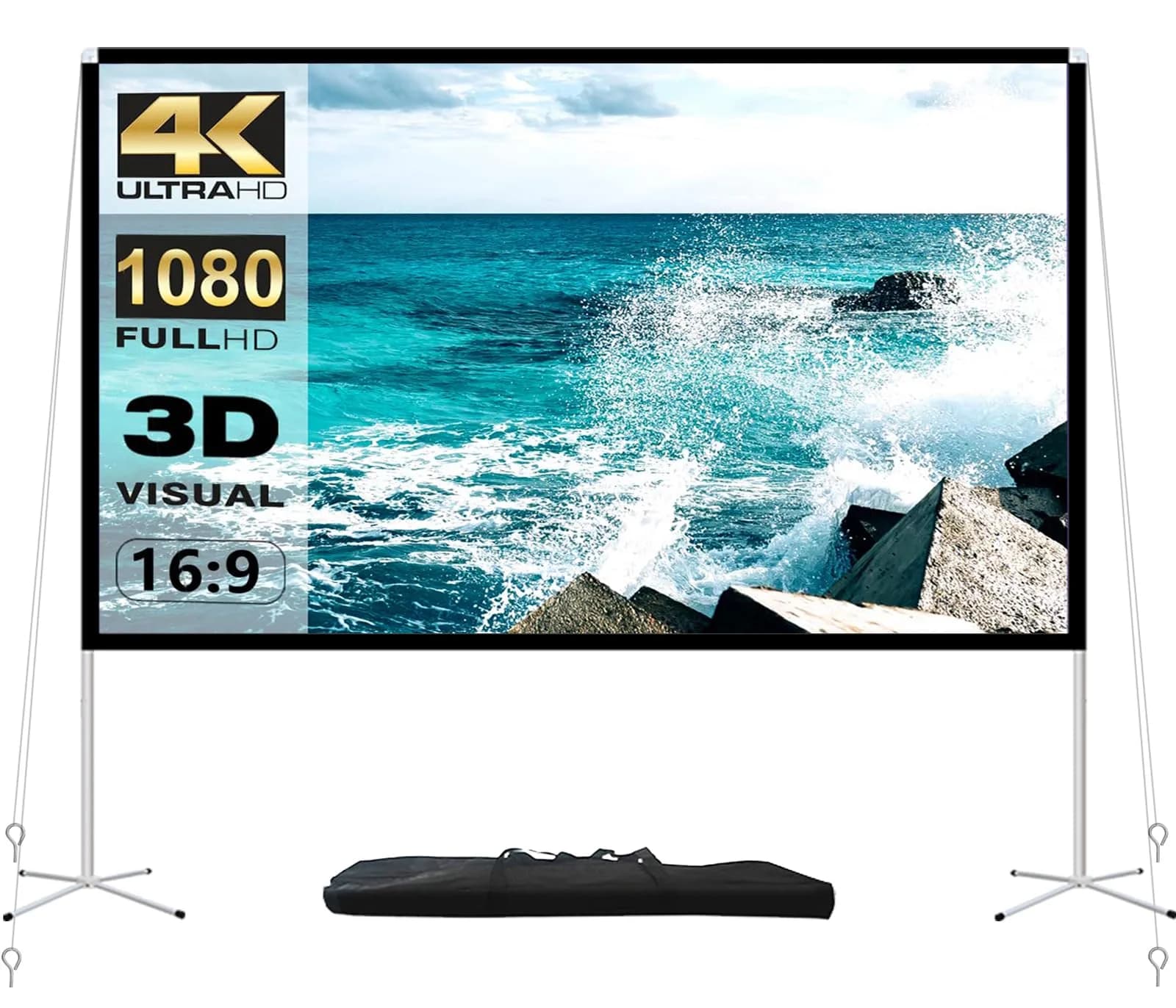 AODIOU 100 Inch Portable Projector Screen with Stand 2.84 kg (6.27 lb) | Foldable Anti-Crease Outdoor Movie Screen