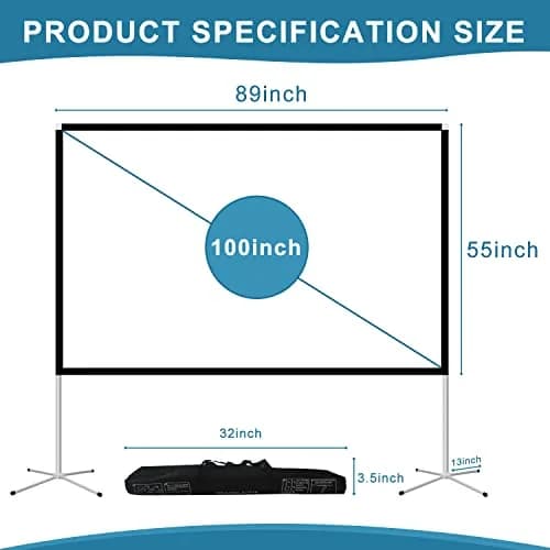 AODIOU 100 Inch Portable Projector Screen with Stand 2.84 kg (6.27 lb) | Foldable Anti-Crease Outdoor Movie Screen thumbnail 9
