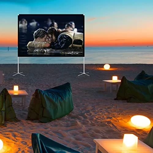 AODIOU 100 Inch Portable Projector Screen with Stand 2.84 kg (6.27 lb) | Foldable Anti-Crease Outdoor Movie Screen thumbnail 2