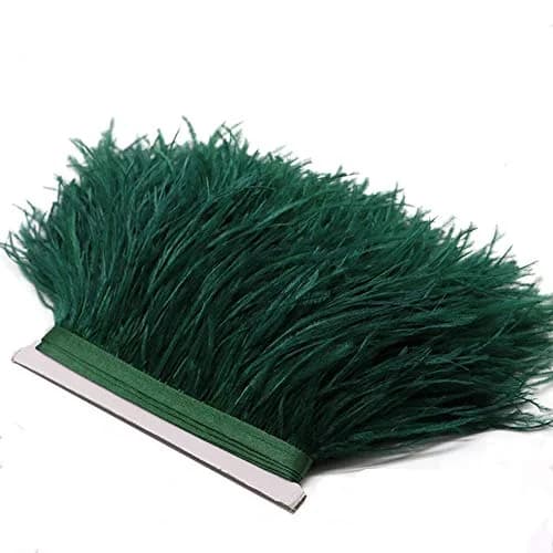 YEQIN Natural Soft Ostrich Feather Fringe Trim 2 Yards (6 ft) | Dark Green Craft Ribbon for Sewing & Decor thumbnail 1