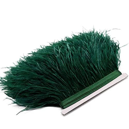 YEQIN Natural Soft Ostrich Feather Fringe Trim 2 Yards (6 ft) | Dark Green Craft Ribbon for Sewing & Decor thumbnail 2