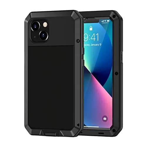 Lanhiem for iPhone 13 Metal Case 6.1 inch | Heavy Duty Shockproof Rugged Cover with Built-in Glass Screen Protector thumbnail 1