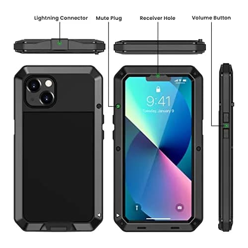 Lanhiem for iPhone 13 Metal Case 6.1 inch | Heavy Duty Shockproof Rugged Cover with Built-in Glass Screen Protector thumbnail 5