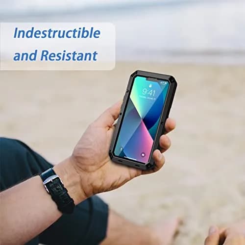 Lanhiem for iPhone 13 Metal Case 6.1 inch | Heavy Duty Shockproof Rugged Cover with Built-in Glass Screen Protector thumbnail 7