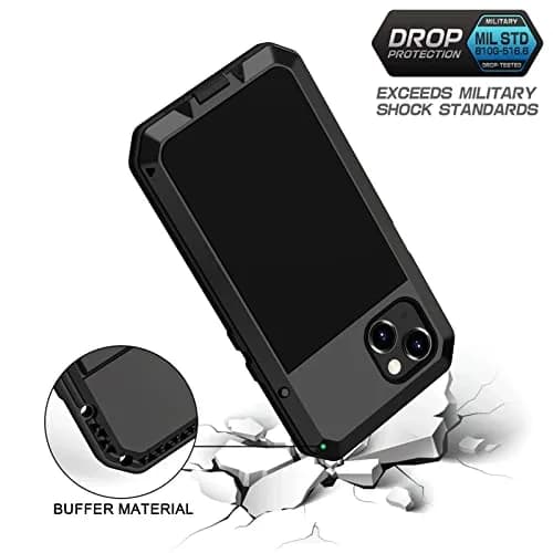 Lanhiem for iPhone 13 Metal Case 6.1 inch | Heavy Duty Shockproof Rugged Cover with Built-in Glass Screen Protector thumbnail 3
