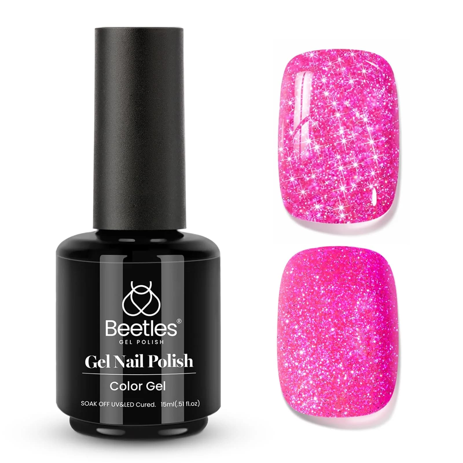 Beetles Glitter Gel Nail Polish - 15ml Hot Pink Reflective Diamond Color | 0.51 Fl Oz (15ml) UV/LED Cure