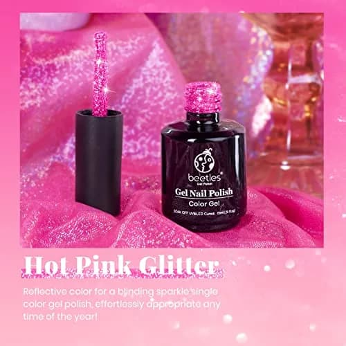 Beetles Glitter Gel Nail Polish - 15ml Hot Pink Reflective Diamond Color | 0.51 Fl Oz (15ml) UV/LED Cure thumbnail 3