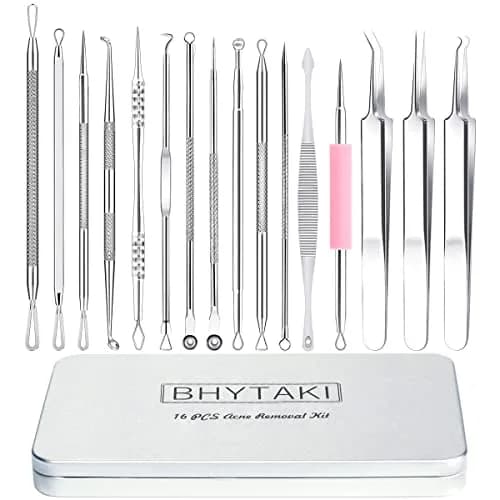 BHYTAKI 16 PCS Blackhead Remover Tools with Metal Box | Professional Stainless Steel Pimple Extractor Kit thumbnail 1