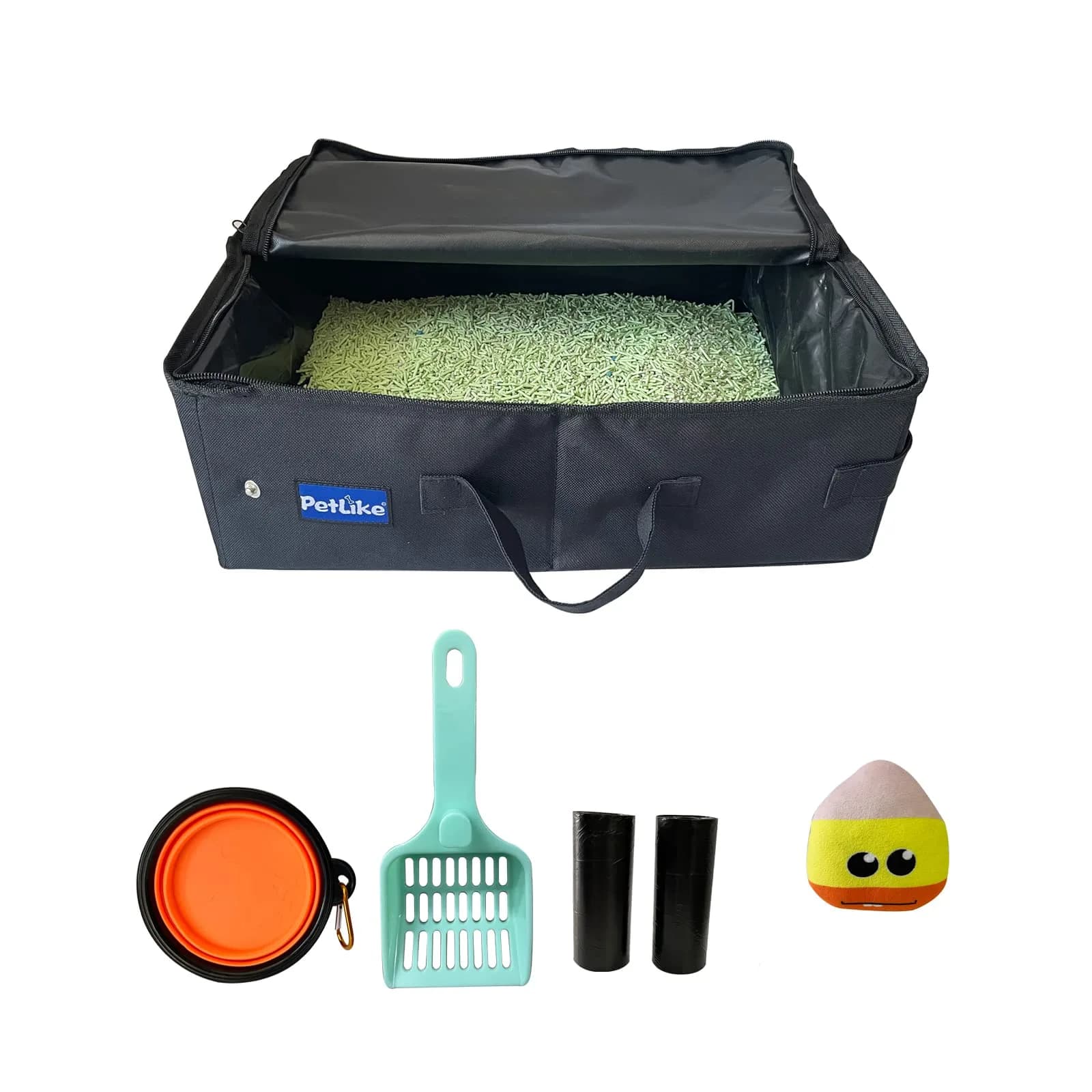 PetLike Travel Cat Litter Box Medium Aqua Set | Collapsible Portable Tray Carrier for Small Medium Cats — Black Set / Medium