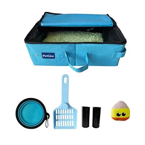 PetLike Travel Cat Litter Box Medium Aqua Set | Collapsible Portable Tray Carrier for Small Medium Cats thumbnail 1